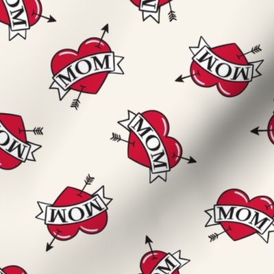 mom heart tattoo - red on cream (tossed) - C21