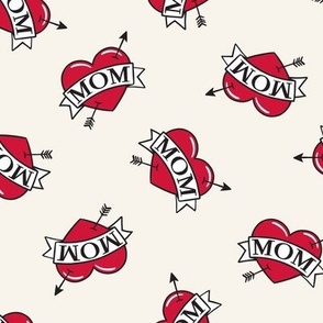 mom heart tattoo - red on cream (tossed) - C21