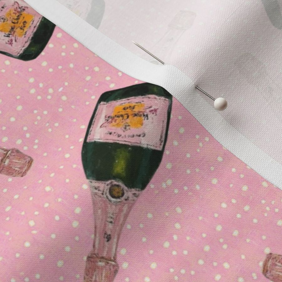 Ditsy champagne on pink bubbles background 