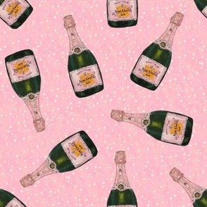 Ditsy champagne on pink bubbles background 