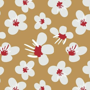Medium White and Red Blossom Flowers / Brown