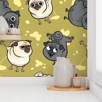 Peeing Fawn and Black Pugs - olive