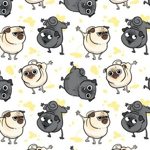 Peeing Fawn and Black Pugs - white