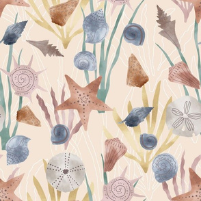 Watercolor Shells and Sea Grasses