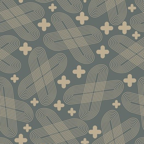 Geometric shapes in retro 70s style on a gray background with decorative elements_ jumbo scale