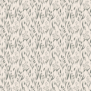 Wild Grasses - textured, hand-drawn grass - tan and green - small scale