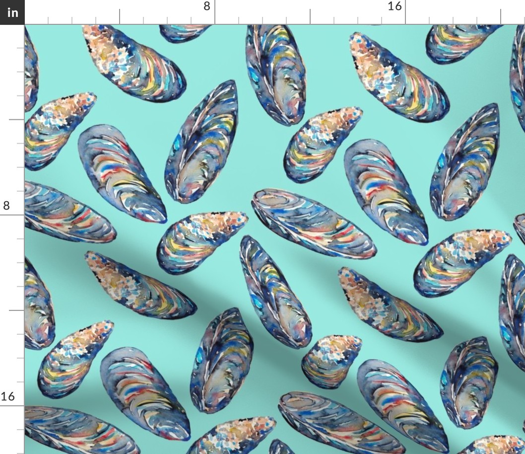 Mussels turquoise fabric