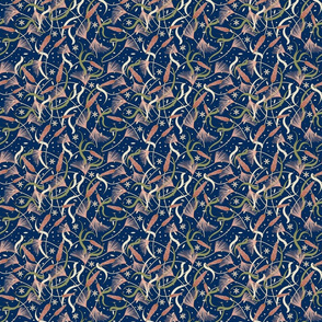 Prairie Scatter- Wild Grasses Foxtail Barley Meadow Foxtail in Redwood Salmon Pink Isabelline Artichoke on Indigo Blue- Small Scale