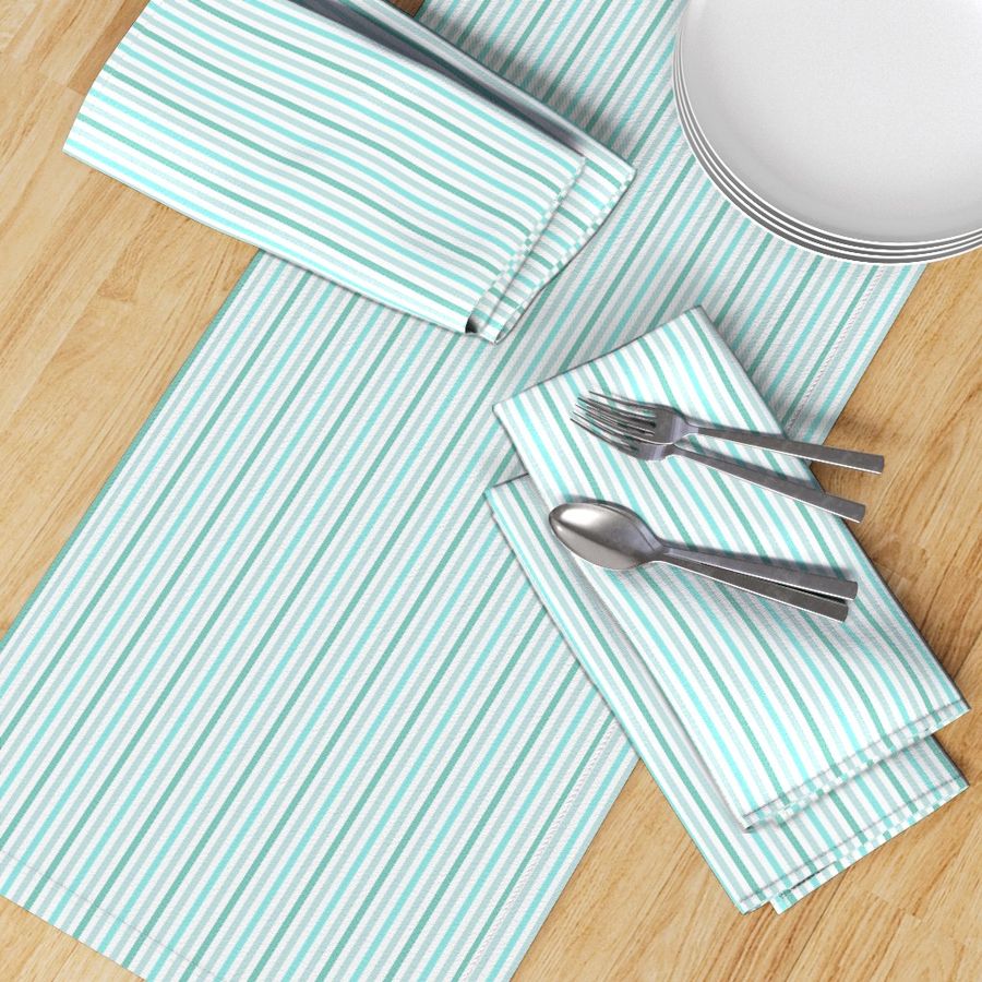 Narrow Tricolor French Ticking Stripe in Turquoise Blues