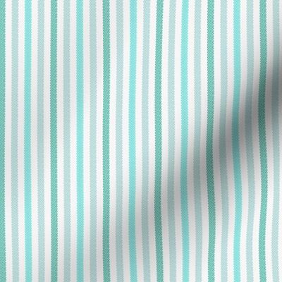 Narrow Tricolor French Ticking Stripe in Turquoise Blues