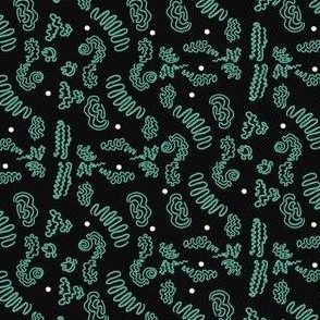 Squiggles & Dots - Green & White  on Black