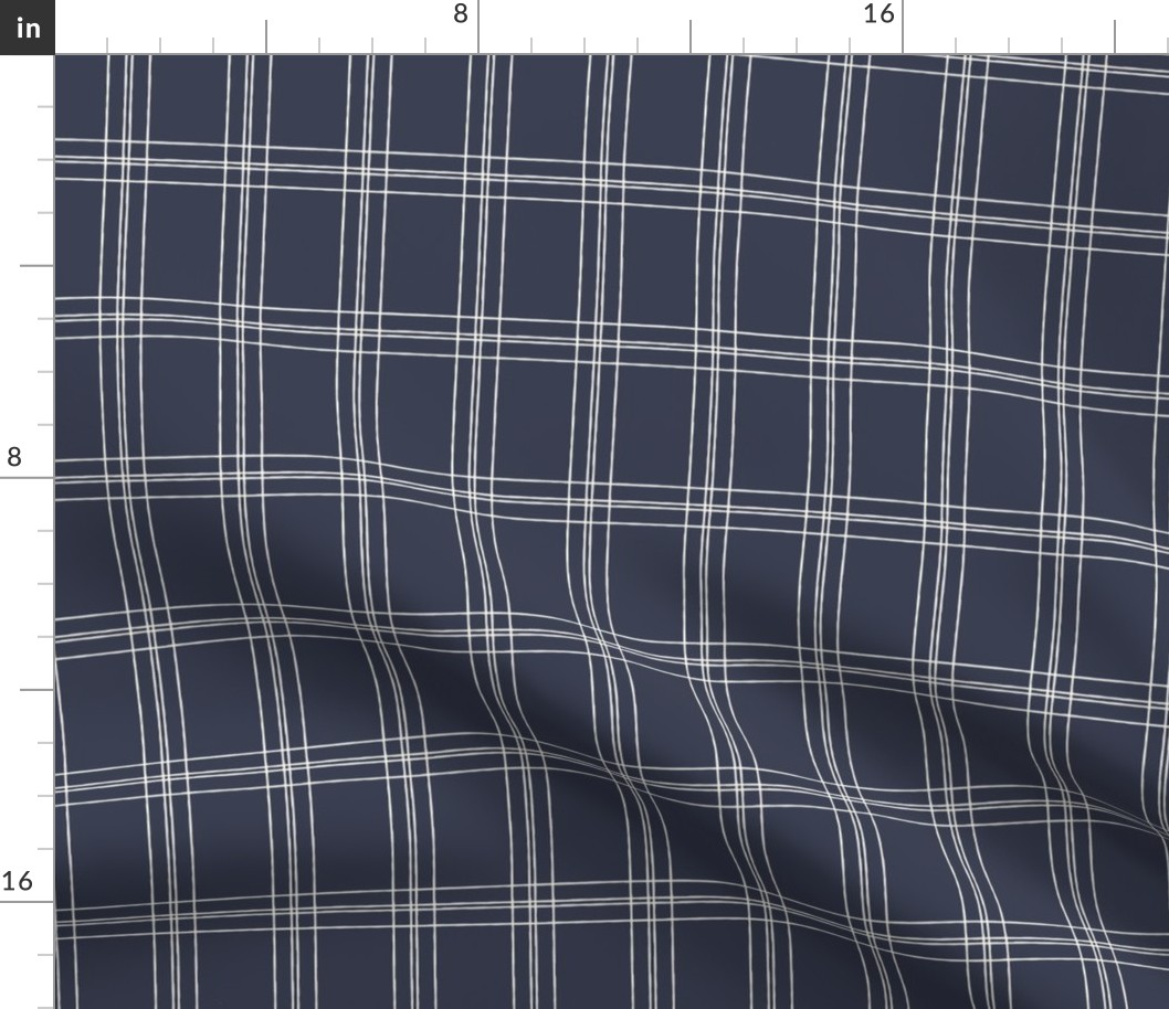Lined Linens - Quad Plaid - Ivory, Navy (Bees and Lemons)
