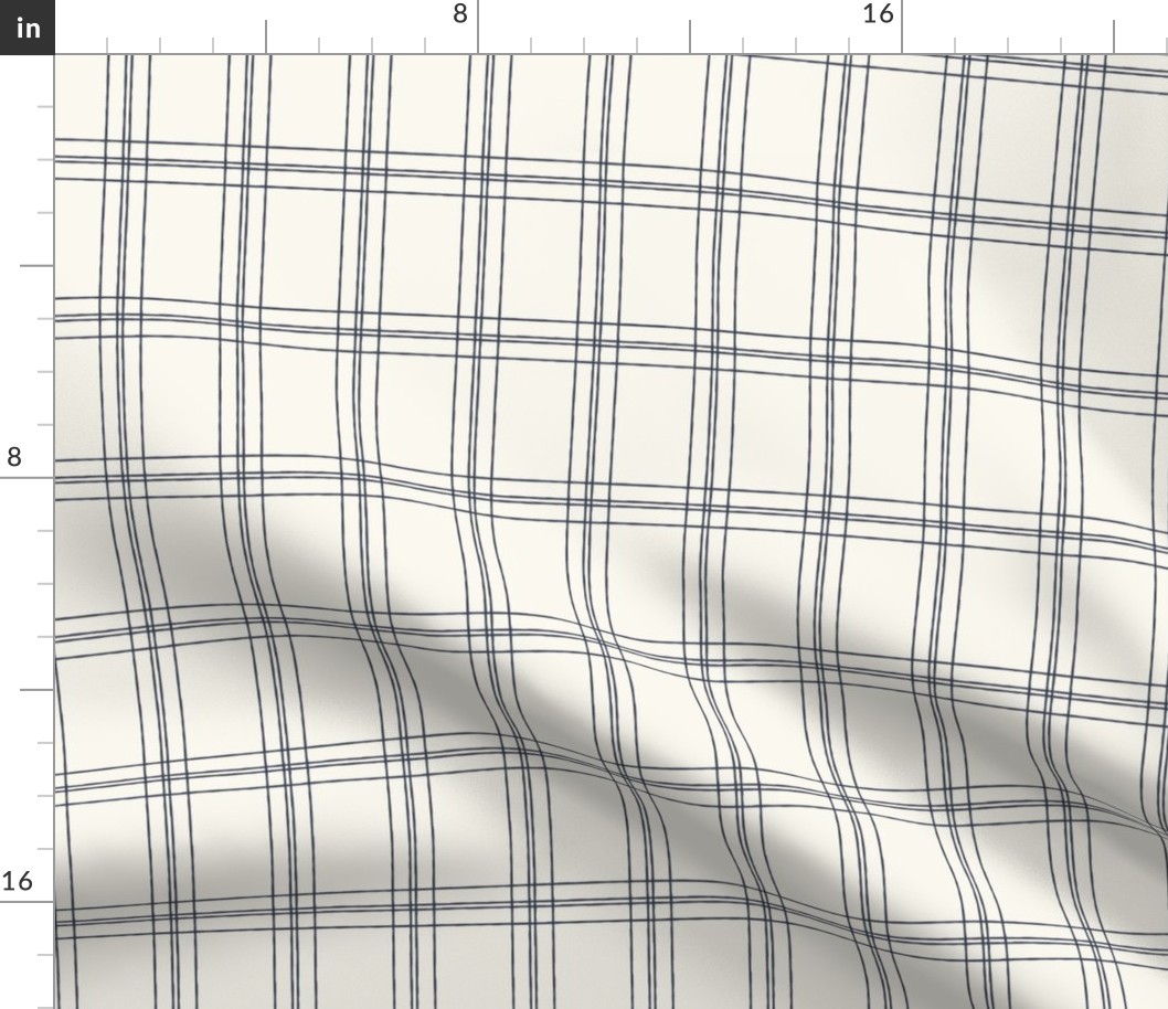 Lined Linens - Quad Plaid - Navy, Ivory (Bees and Lemons)