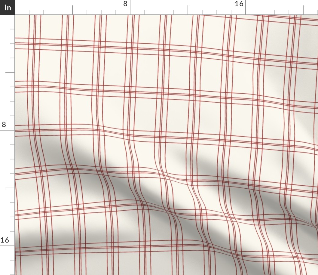 Lined Linens - Quad Plaid - Apple Red, Ivory (Apples and Chickadees)