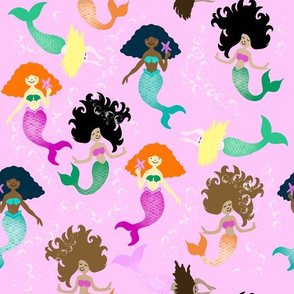 Colorful Mermaids on Pink