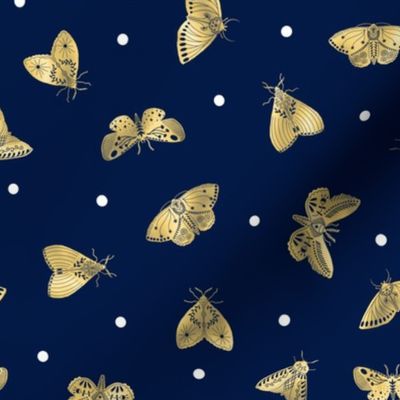 Lovely Golden Moths on a Navy Blue Background, multidirectional