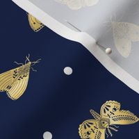 Lovely Golden Moths on a Navy Blue Background, multidirectional
