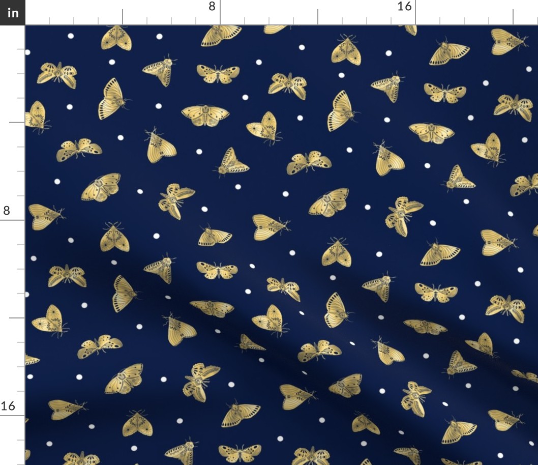 Lovely Golden Moths on a Navy Blue Background, multidirectional