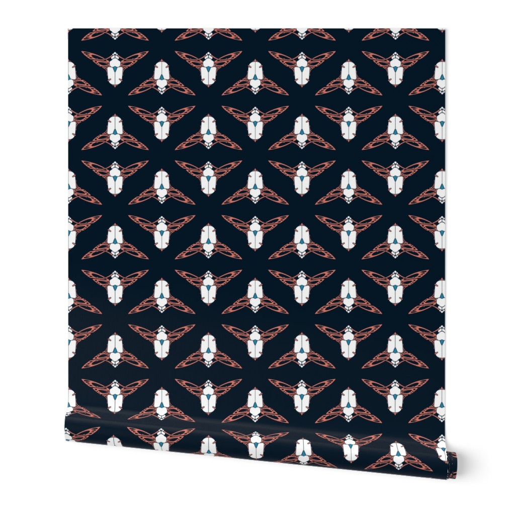 Art Nouveau Scarab  Navy/Grey Teal and White