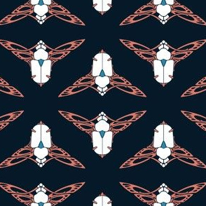 Art Nouveau Scarab  Navy/Grey Teal and White