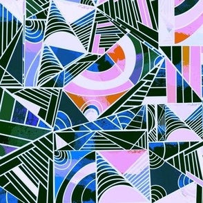 Colorful Lines and Shapes - Black, Pink, Blue