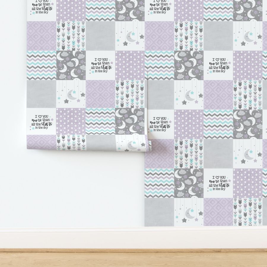 Love you more than all the stars//Lavender & Turquoise - Wholecloth Cheater Quilt