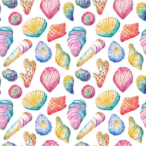 Seashells colorful decorative watercolor seamless pattern