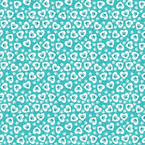 heart paws on teal linen texture - 1/2 inch scale