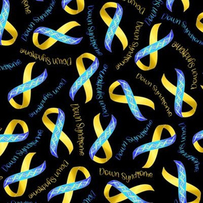 down syndrome dna ribbon with words on black