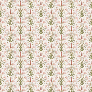 Prairie Nouveau- Wild Grasses Foxtail Barley Meadow Foxtail in Redwood Salmon Pink Gold Artichoke on Isabelline Pale Cream Beige- Small Scale