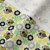 Small Scale - Buzzing Bees and Flowers - Pale Yellow Background