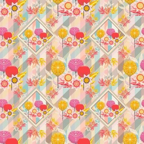 Geometric stylised flowers in grids and diagonals