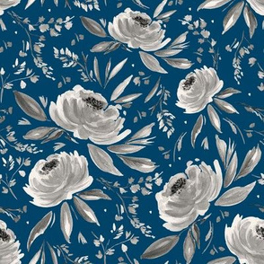 Florence, florals, blue, grey