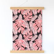 Pink and Black Tropical Monstera Leaf Pattern