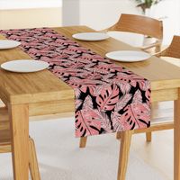 Pink and Black Tropical Monstera Leaf Pattern