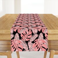 Pink and Black Tropical Monstera Leaf Pattern