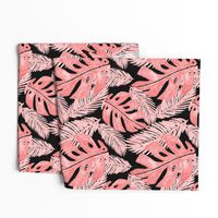 Pink and Black Tropical Monstera Leaf Pattern