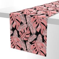 Pink and Black Tropical Monstera Leaf Pattern