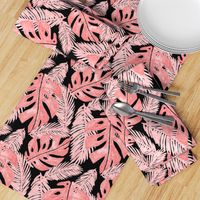 Pink and Black Tropical Monstera Leaf Pattern