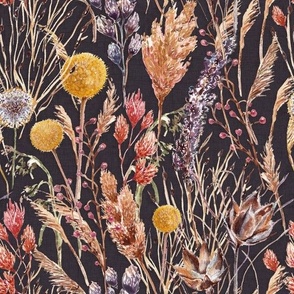  Wildflowers & grasses fall bouquet // Cozy Cabin // night dark palette // Large scale