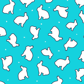 Bunnies dancing on blue