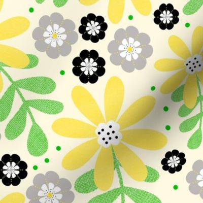 Large Scale - Buzzing Bees Floral Coordinate - Light Background