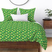 Medium Scale - Buzzing Bees Floral Coordinate - Green Background