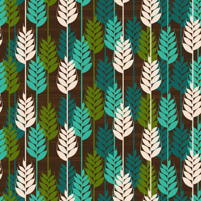 Midcentury Wild Grass - Brown Teal Green Cream