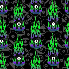 Flaming 8 Ball Pool - Billiards - Black - Purple Green