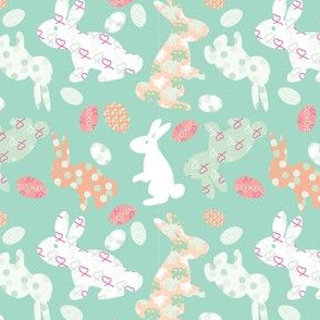 Hippity Hoppity Easter Bunnies Green Burnt Orange