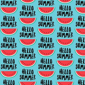 Hello Summer - watermelon - red on blue - LAD21