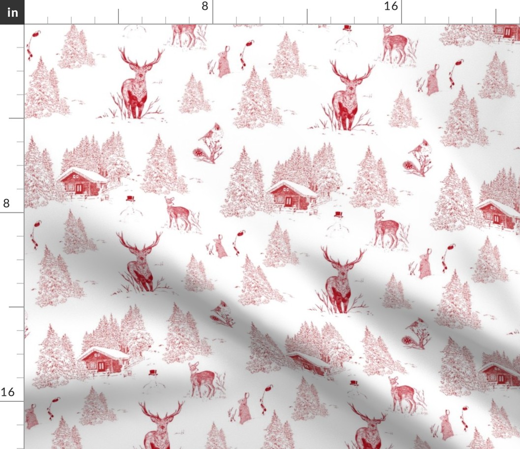 Red Winter Toile Fabric | Spoonflower