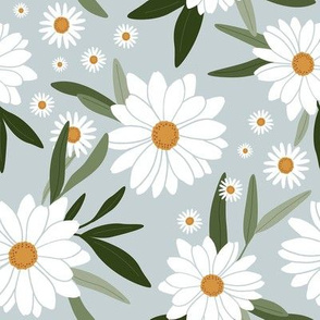 Daisies on Dusty Blue - Large Scale