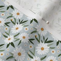 Daisies on Dusty Blue - Small Scale